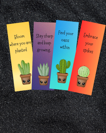 Whimsical Cactus Bookmarks - Set of 4
