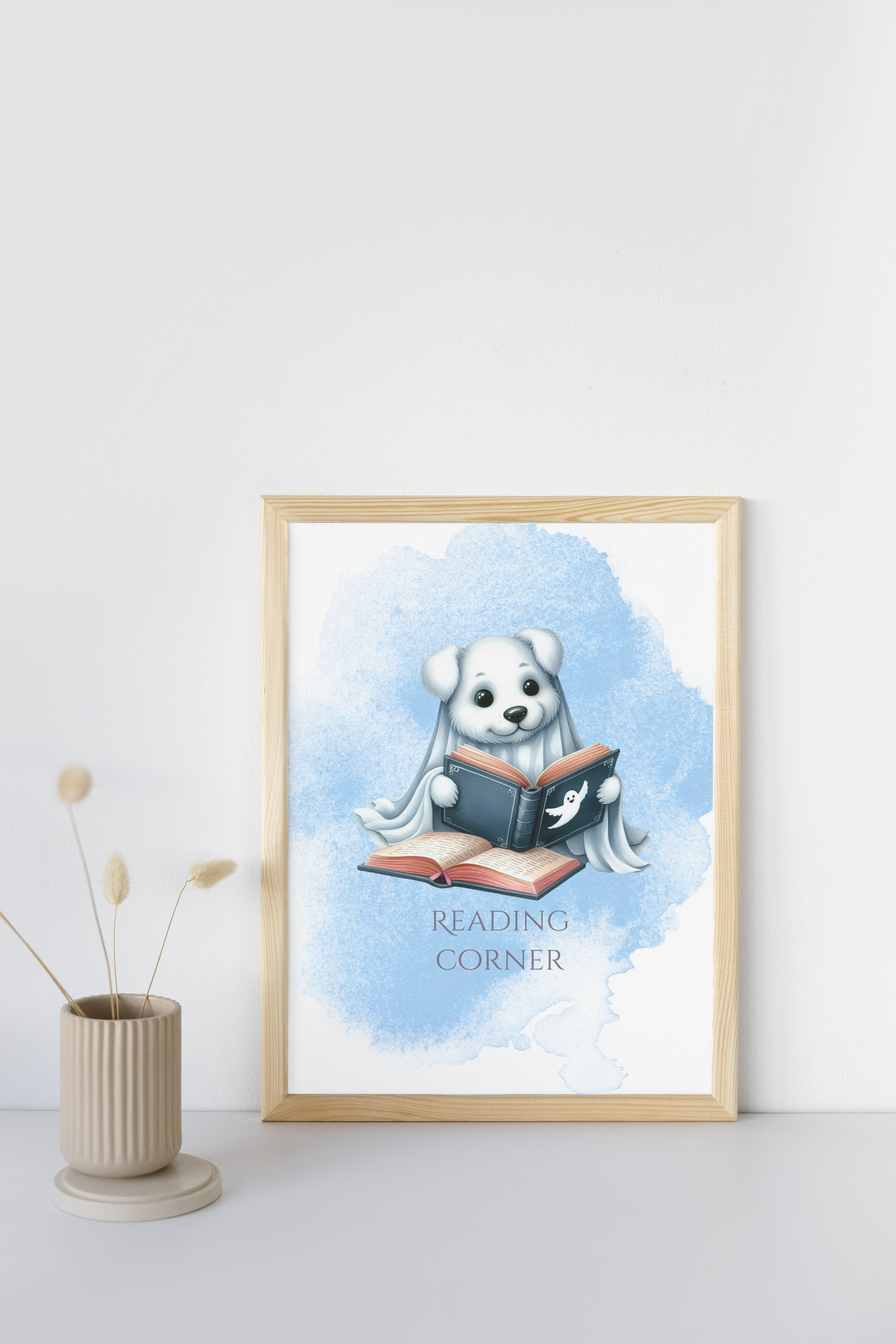 Adorable Puppy Reading Corner Wall Art – A Cozy Retreat for Little Bookworms!