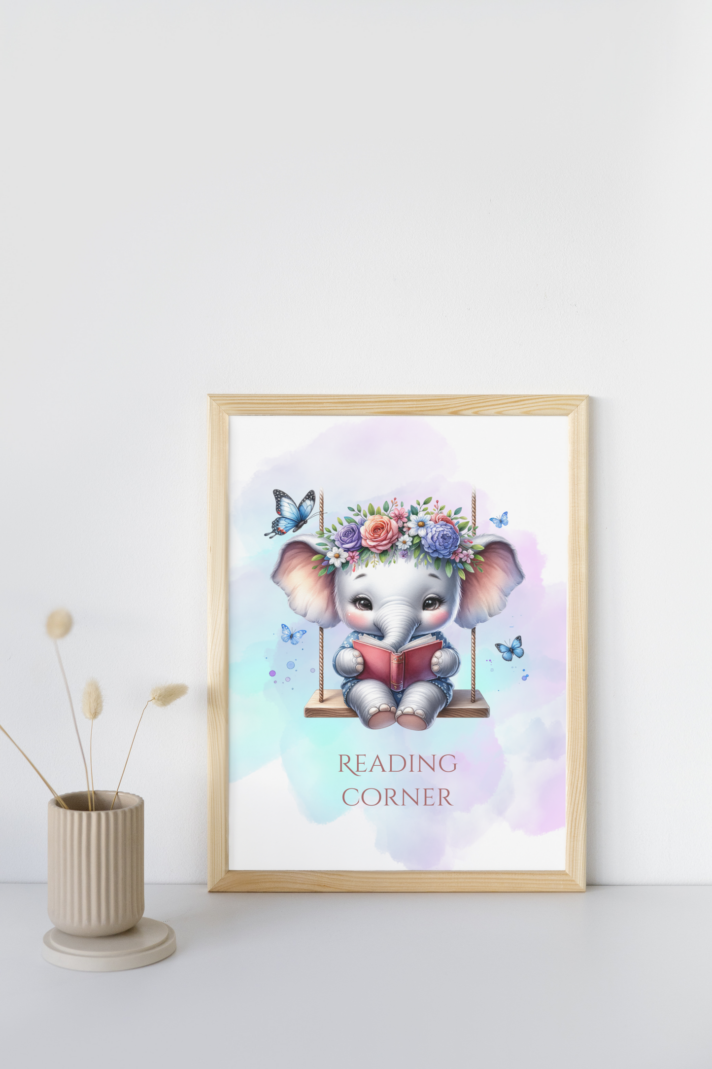 Elephant Reading Corner Wall Art – A Cozy Retreat for Little Bookworms