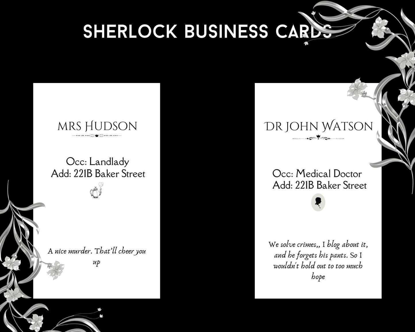 Sherlock's Calling Cards - Set of 6 cards