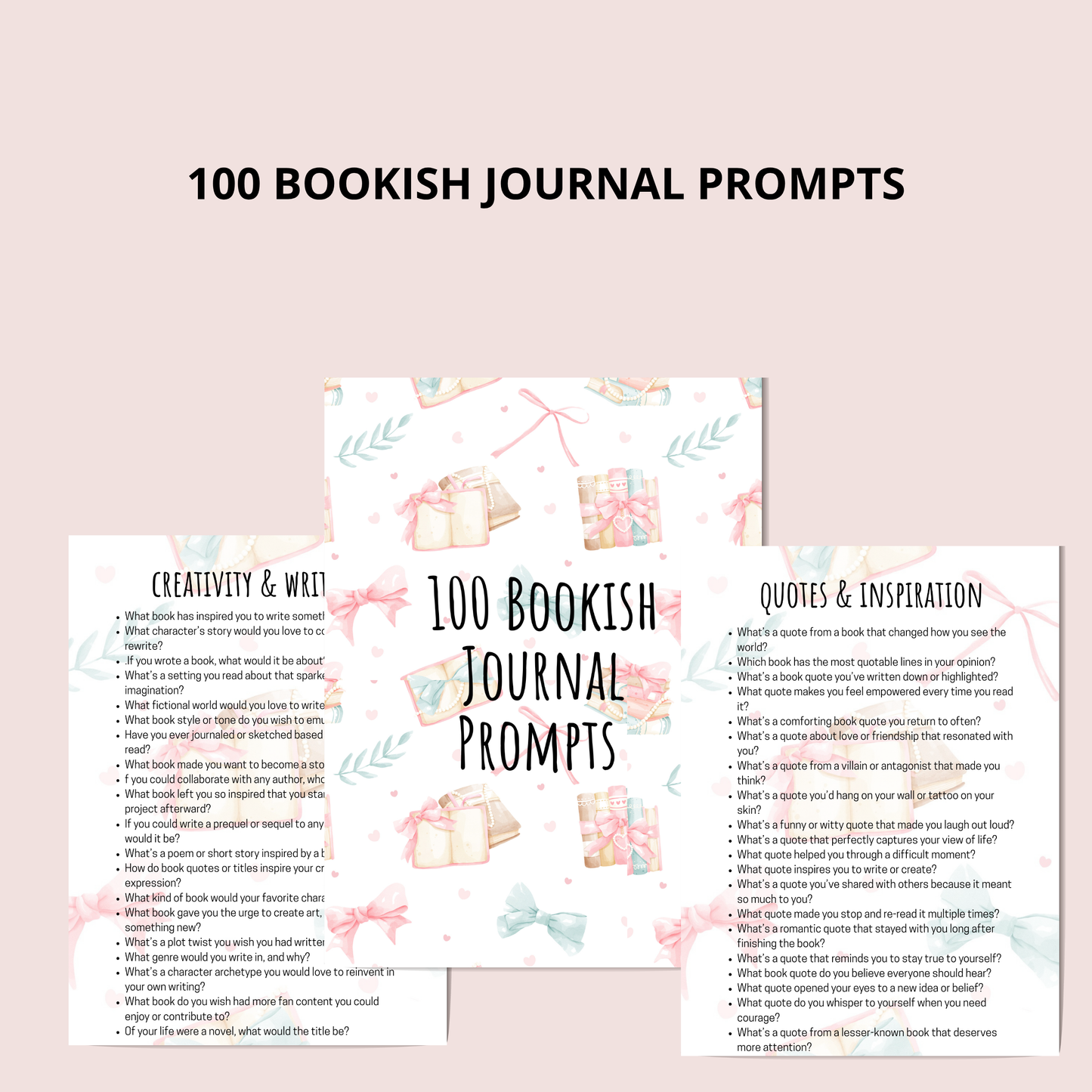 100 Reading Journal Prompts -10-Page Printable