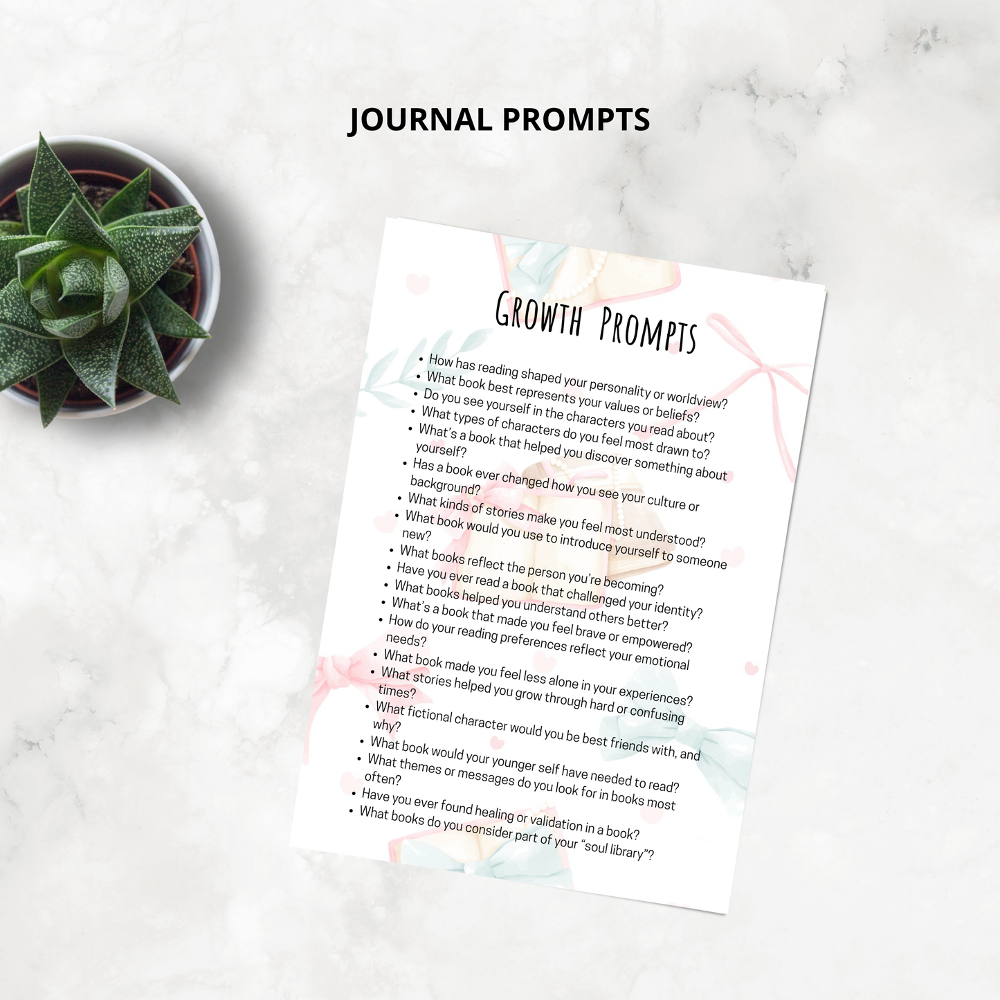 100 Reading Journal Prompts -10-Page Printable