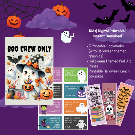 Kids Halloween Printable Bundle | Bookmarks, Lunch Notes & Wall Art